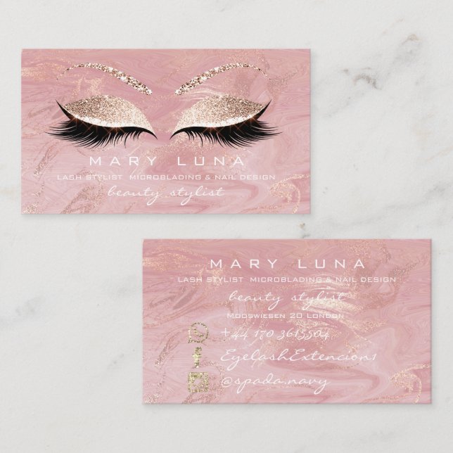 Makeup Artist Eyebrows Lashes Pink Glitzer Visitenkarte (Vorne/Hinten)