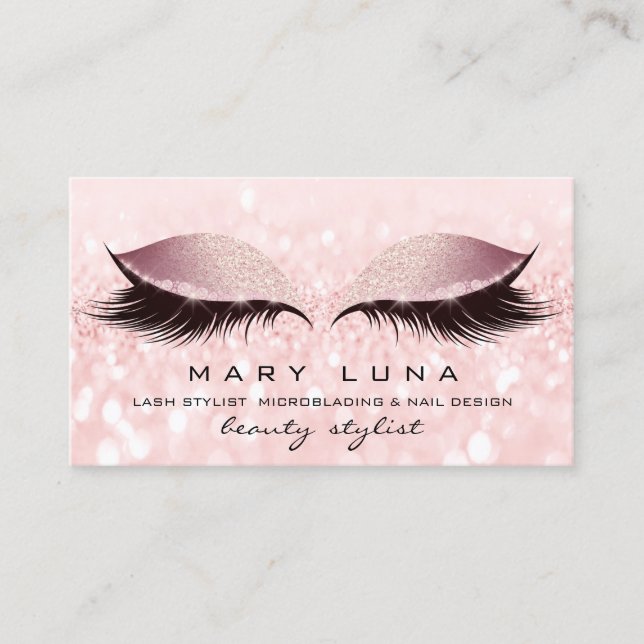 Makeup Artist Eyebrows Lashes Pink Rose Glitzer Visitenkarte (Vorderseite)