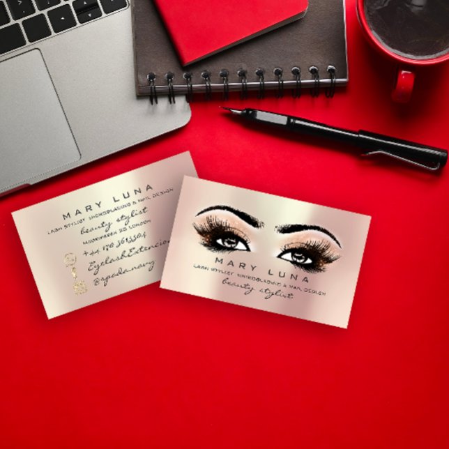 Makeup Artist Eyebrows Lashes Rose Gold Visitenkarte (Makeup Artist Eyebrows Lashes Peach Rose Gold Business Card)