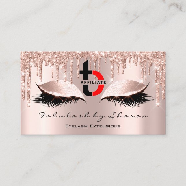 Makeup Artist Eyelash Affiliate Logo Tropfen Rose Visitenkarte (Vorderseite)