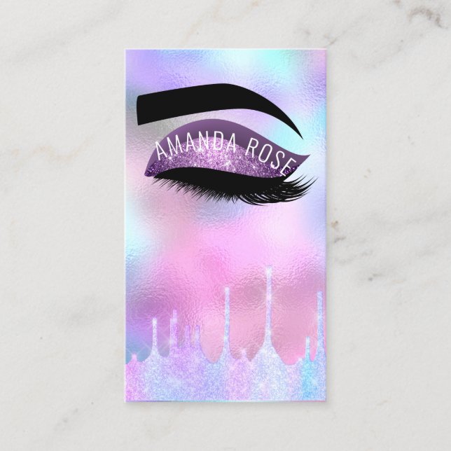 Makeup Artist Eyelash BrowPurple Pink Holograph Visitenkarte (Vorderseite)