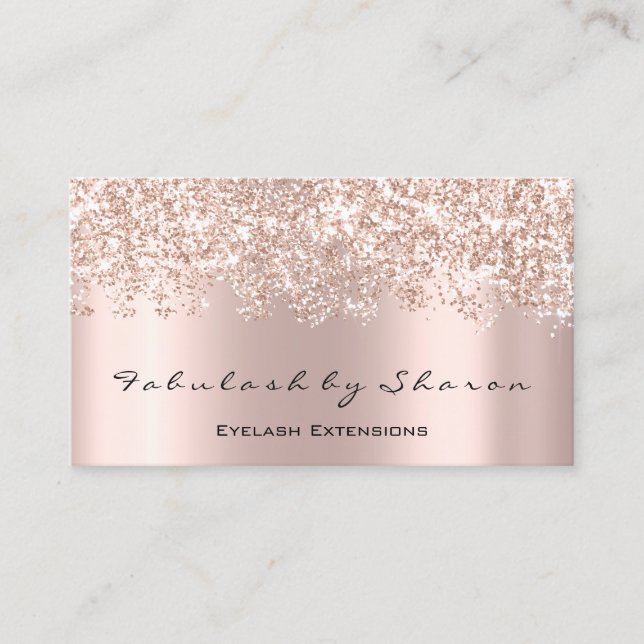 Makeup Artist Eyelash Event Glitzer Tropfen Rose Visitenkarte (Vorderseite)