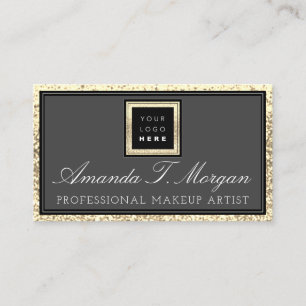 Makeup Artist Eyelash Event Logo Grau Gold Glitzer Visitenkarte