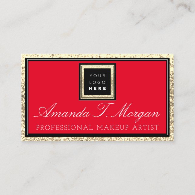 Makeup Artist Eyelash Event Logo Red Gold Glitzer Visitenkarte (Vorderseite)