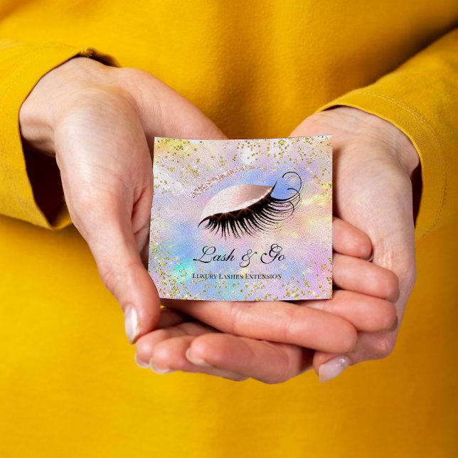 Makeup Artist Eyelash Extension Holograph Gold Quadratische Visitenkarte (Von Creator hochgeladen)