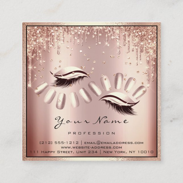 Makeup Artist Eyelash Extension Rose Tropfens Nail Quadratische Visitenkarte (Rückseite)