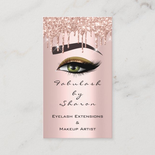 Makeup Artist Eyelash Glitzer Tropfen Rose Brows Visitenkarte (Vorderseite)
