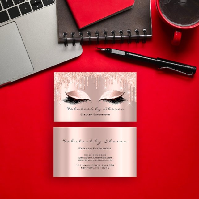 Makeup Artist Eyelash Lashes Glitzer DripsRose 100 Visitenkarte (Makeup Artist Eyelash Lashes Glitter Drips Rose 1 Business Card)
