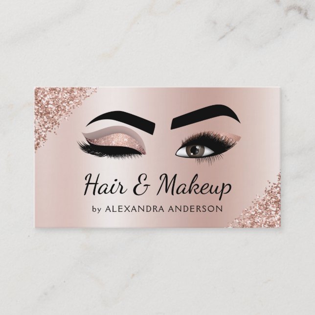 Makeup Artist Eyelash Lashes Glitzer Rose Gold Visitenkarte (Vorderseite)
