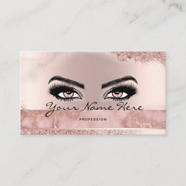 Makeup Artist Eyelash Lashes Glitzer Rose Visitenkarte (Vorderseite)