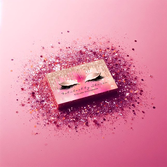 Makeup Artist Eyelash Lashes Glitzer Tropfen Pink Visitenkarte (Makeup Artist Eyelash Lashes Glitter Drips Pink Business Card )