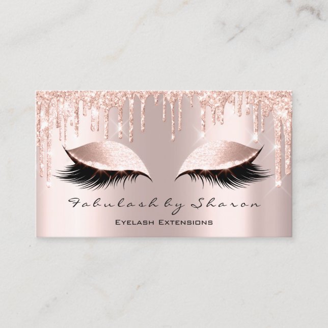 Makeup Artist Eyelash Lashes Glitzer Tropfen Rose Visitenkarte (Vorderseite)