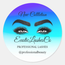 Makeup Artist Eyelash Logo Ombre Blue White Runder Aufkleber