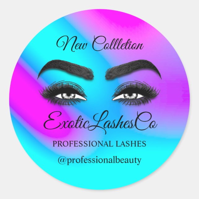 Makeup Artist Eyelash Logo Pink Blau Custom Runder Aufkleber (Vorderseite)