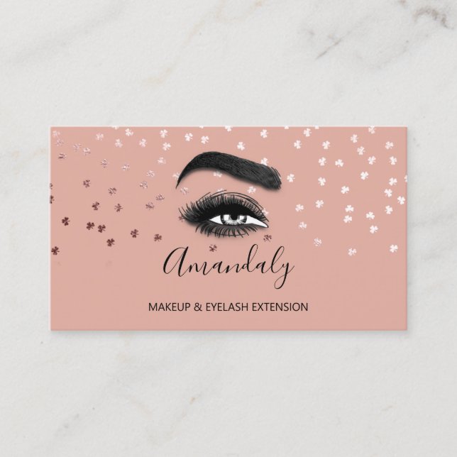 Makeup Artist Eyelash Logo QRCODE Rose Confetti Visitenkarte (Vorderseite)