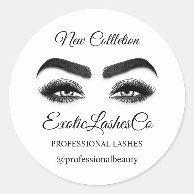 Makeup Artist Eyelash Logo Weltkarte Schwarz-weiß Runder Aufkleber (Vorderseite)