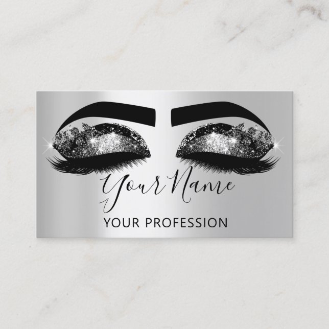 Makeup Artist Eyelash Microblading Silver Black Visitenkarte (Vorderseite)