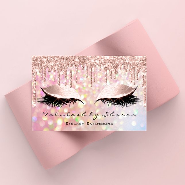 Makeup Artist Eyelash Pink Glitzer Tropfen Rose Visitenkarte (Makeup Artist Eyelash Pink Glitter Drips Rose Business Card)
