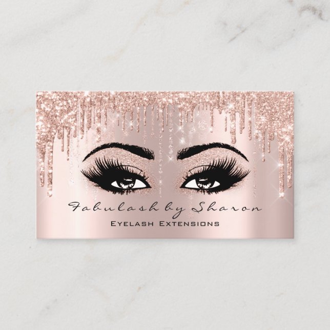 Makeup Artist Eyelash Rose Glitzer Tropfen Augen Visitenkarte (Vorderseite)