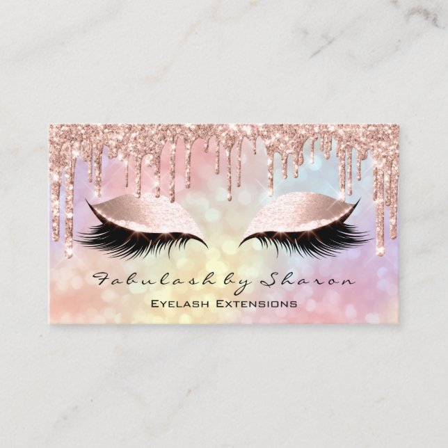 Makeup Artist Eyelash Tropfens Rose Holograph Visitenkarte (Vorderseite)