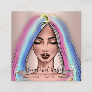 Makeup Artist Eyelashes Brows Rose Holograph  Quadratische Visitenkarte