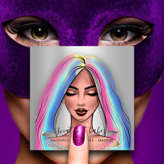 Makeup Artist Eyelashes Brows Silver Holograph Quadratische Visitenkarte (Makeup Artist Eyelashes Brows Silver Holograph Square Business Card)