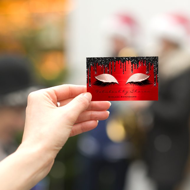 Makeup Artist Eyelashes Extension Red Black Tropfe Visitenkarte (Von Creator hochgeladen)