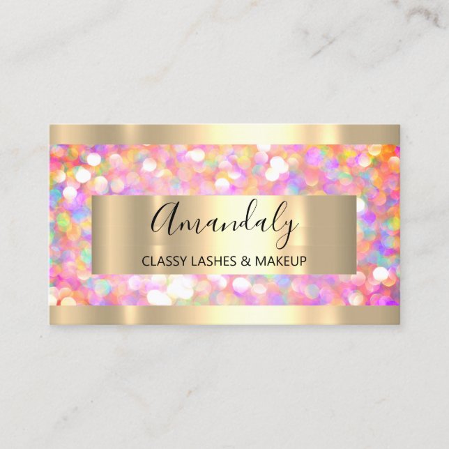 Makeup Artist Eyelashes Gold Pink Glitzer Gerahmt Visitenkarte (Vorderseite)