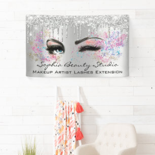 Makeup Artist Eyelashes Graue Tropfen Silberblüte Banner