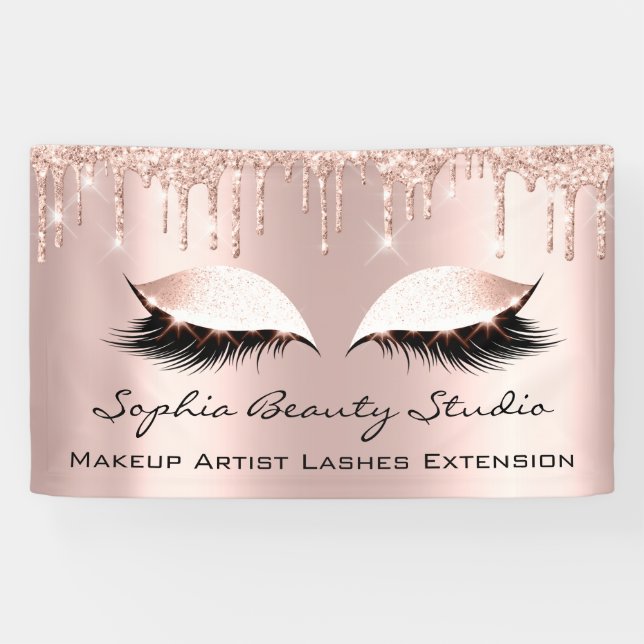 Makeup Artist Eyelashes Rose Tropfen Pink Glitzer Banner (Horizontal)