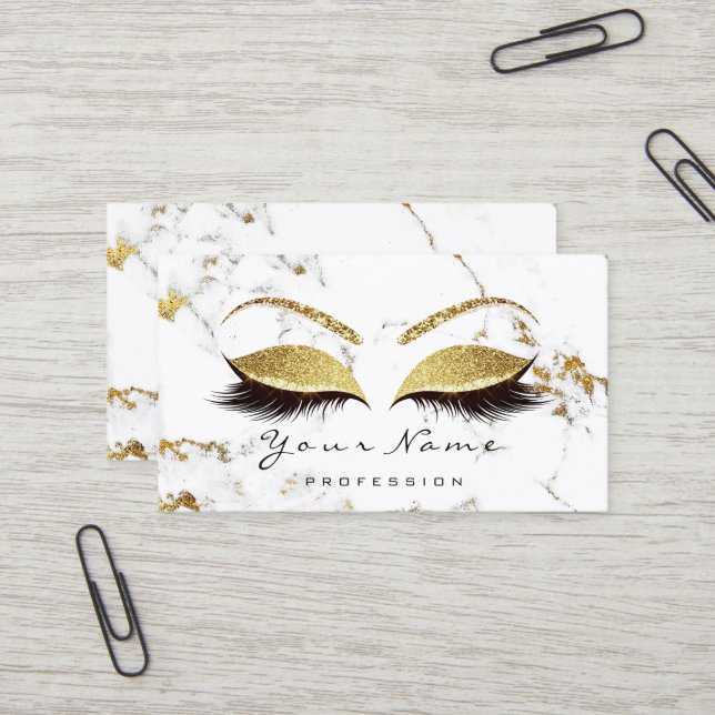 Makeup Artist Eyes Lashes Glitzer Gold Marmor Visitenkarte (Vorderseite/Rückseite Beispiel)