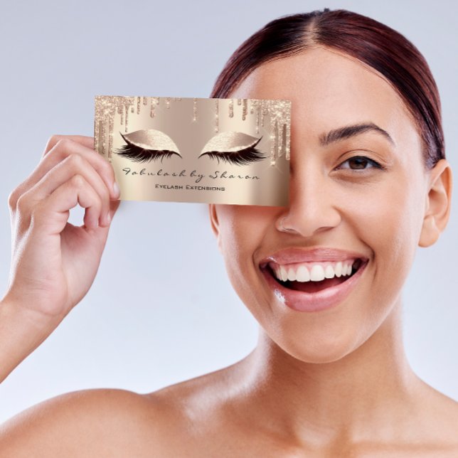 Makeup Artist Eyes Lashes Glitzer Tropfen Rose Gol Visitenkarte (Von Creator hochgeladen)