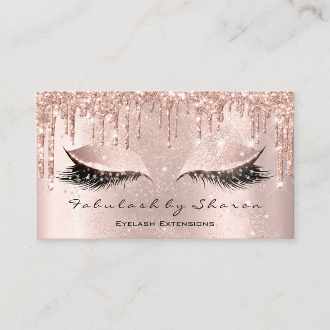 Makeup Artist Eyes Lashes Glitzer Tropfen Rose Pow Visitenkarte (Vorderseite)