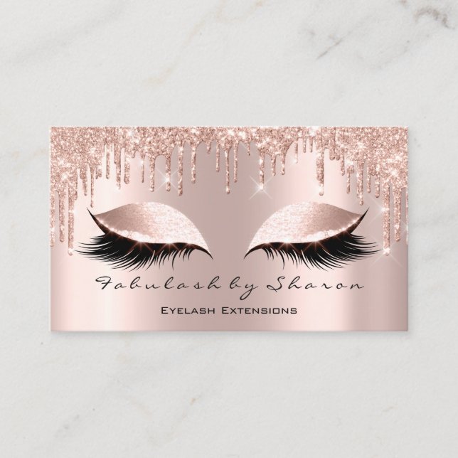 Makeup Artist Eyes Lashes Glitzer Tropfen Rose Spa Visitenkarte (Vorderseite)