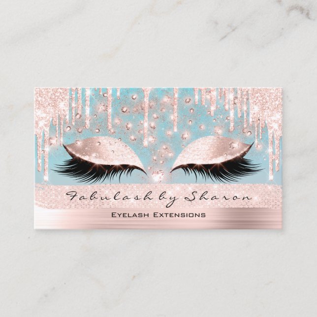 Makeup Artist Eyes Lashes Glitzer Tropfen Rose Spa Visitenkarte (Vorderseite)