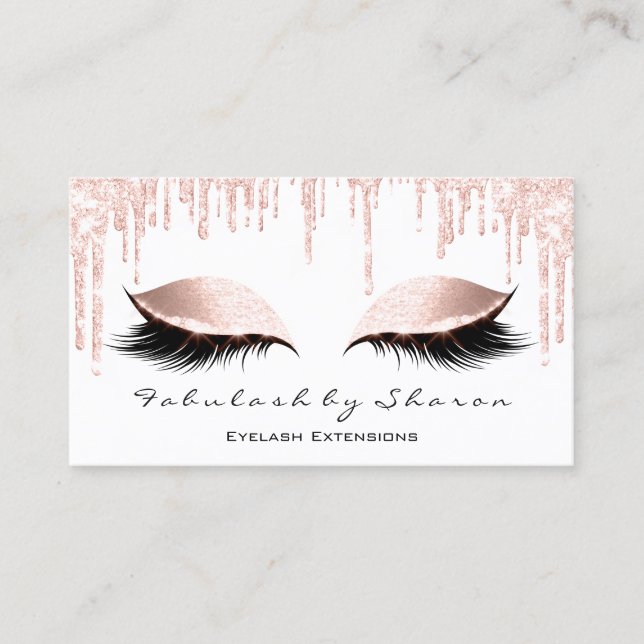 Makeup Artist Eyes Lashes Glitzer Tropfen Rose Wei Visitenkarte (Vorderseite)