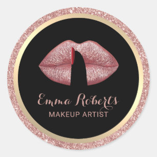 Makeup Artist Finger on Lips Rose Gold Salon Runder Aufkleber