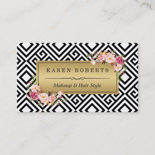 Makeup Artist Floral Gold Abstrakt Geometric Visitenkarte (Vorderseite)