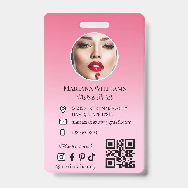 Makeup artist Foto qr Code rosa kleine Unternehmen Ausweis (Front)