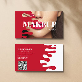Makeup Artist Foto QR Code rote Visitenkarte