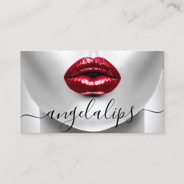 Makeup Artist Foto Rote Lippenstift Glossene Lippe Visitenkarte (Vorderseite)