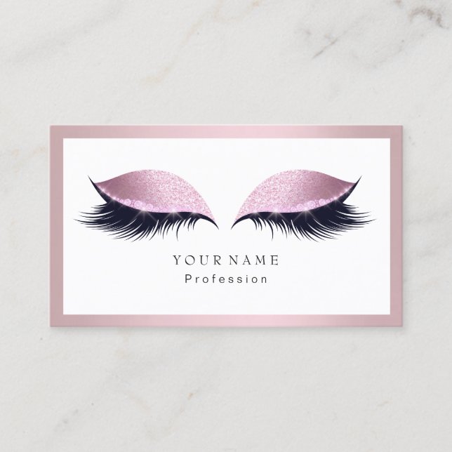 Makeup Artist Frame Glitzer Augen Lashes Pink Visitenkarte (Vorderseite)