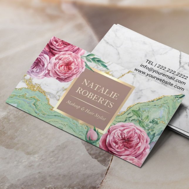 Makeup Artist Friseur Chic Blumenmarmor Agate Visitenkarte (Von Creator hochgeladen)