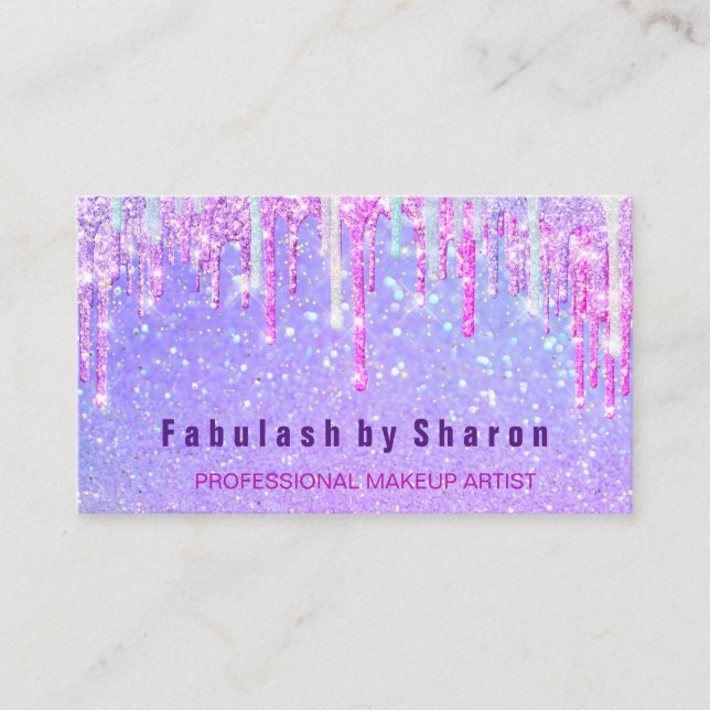 Makeup Artist Friseur Pink Holograph Unicorn Visitenkarte (Vorderseite)