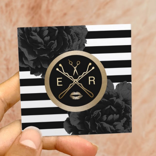 Makeup Artist Friseur Salon Moderne Strip Flora Quadratische Visitenkarte (Von Creator hochgeladen)