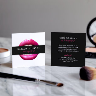 Makeup artist fuchsia lips moderne weiße Schönheit Quadratische Visitenkarte
