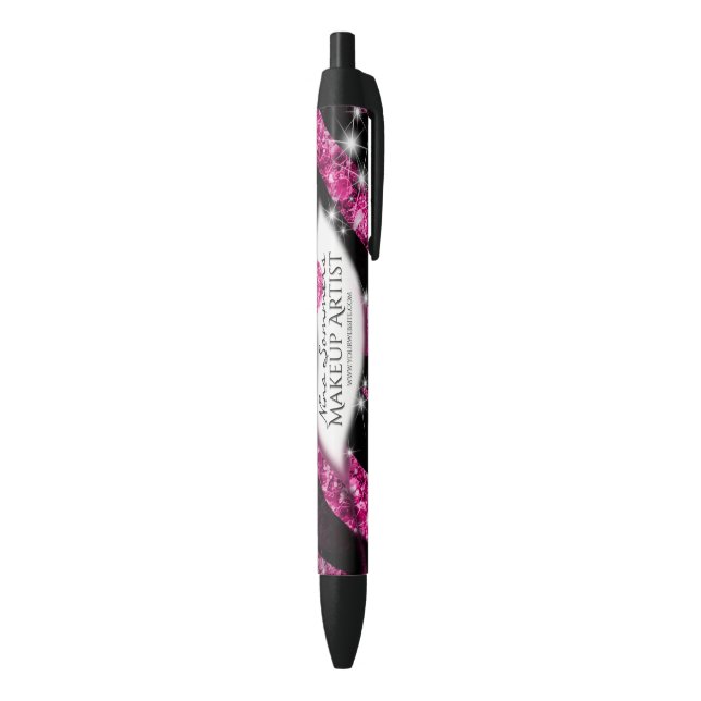 Makeup Artist Glam Pink Glitzer Lips Zebra Print Kugelschreiber (Unterseite (Vertikal))