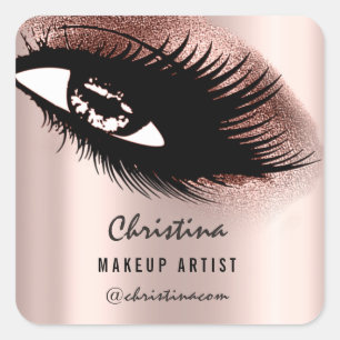 Makeup Artist Glitzer Eyelashes Rose Gold Quadratischer Aufkleber