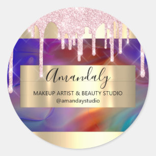 Makeup Artist Glitzer Gold Gerahmt Pink Holograph Runder Aufkleber