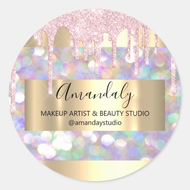 Makeup Artist Glitzer Gold Gerahmt Pink Runder Aufkleber (Vorderseite)